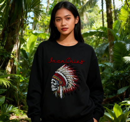 Edgy Skull Feather Headdress "Iron Chief" Sweatshirt