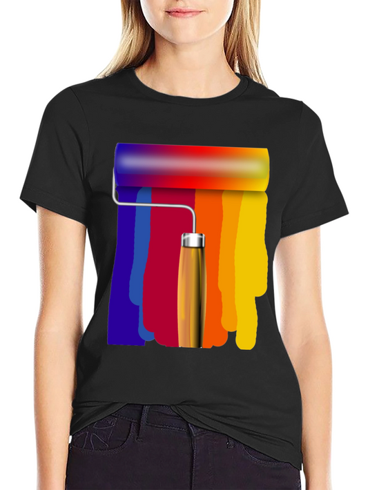 Colorful Paint Roller Graphic Tee - Artistic Design