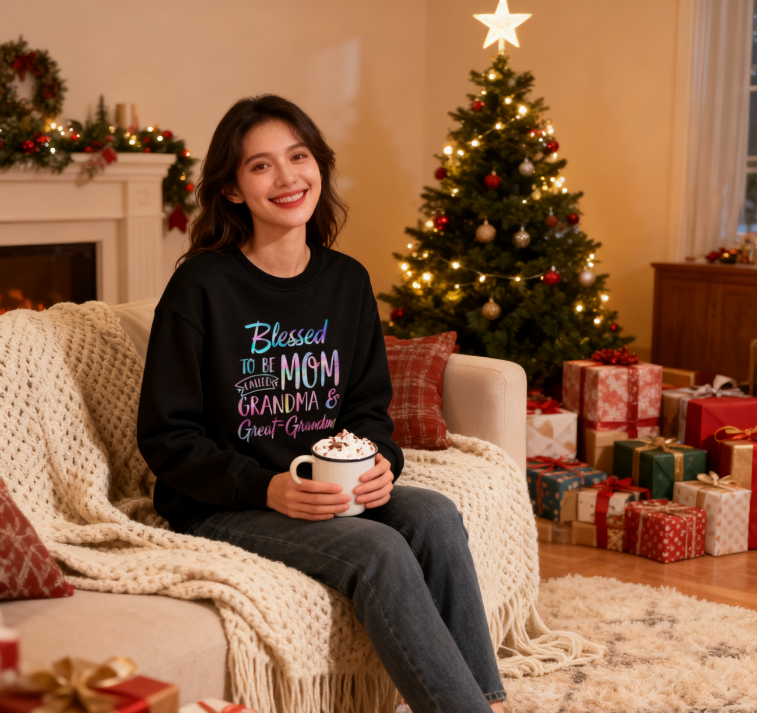 Playful "Blessed to Be Mom Grandma Great-Grandma" Rainbow Sweatshirt