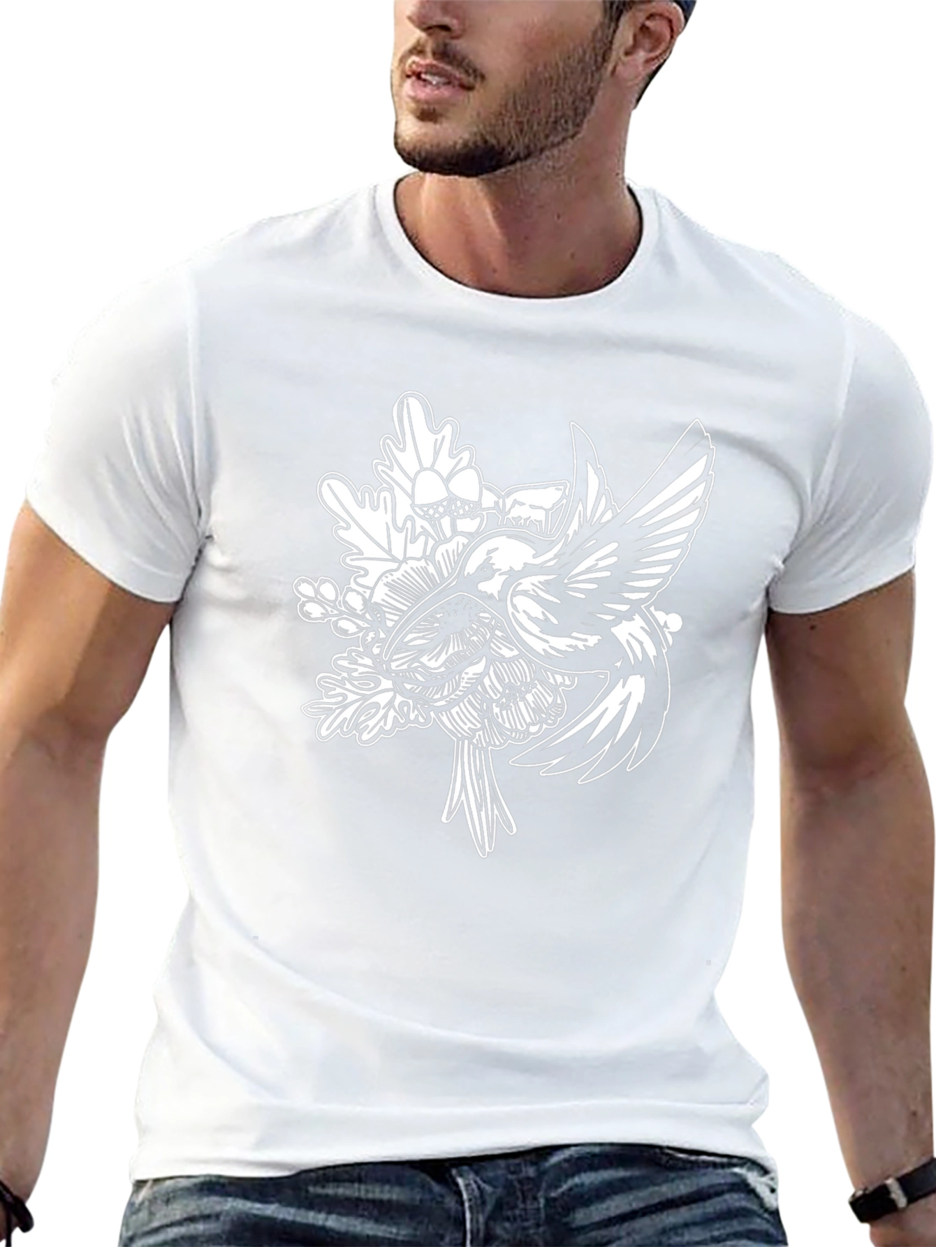 Hummingbird Floral Graphic Tee - Black Cotton