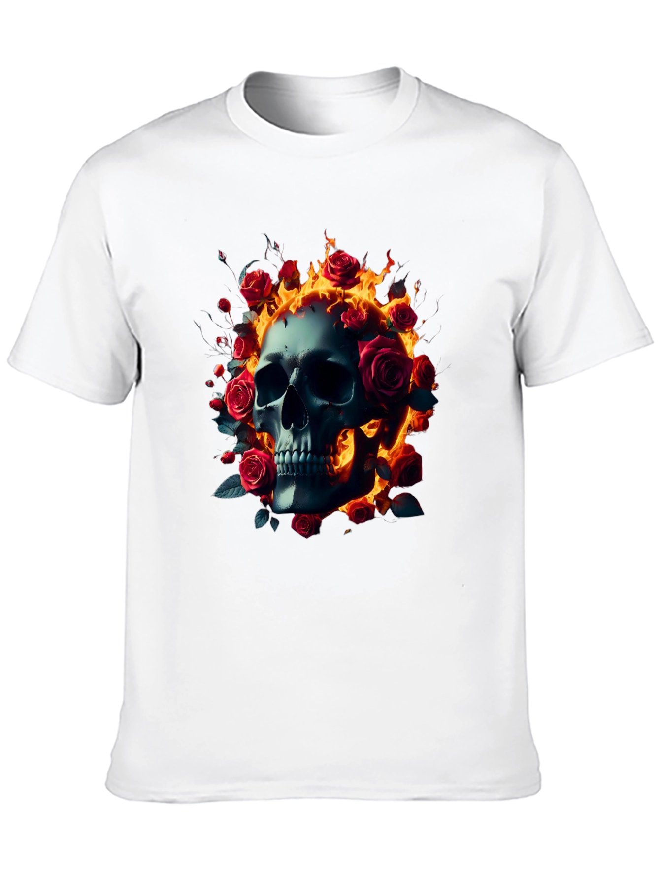 Skull Roses Flames T-Shirt - Dark Gothic Tee
