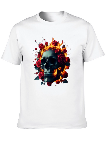 Skull Roses Flames T-Shirt - Dark Gothic Tee