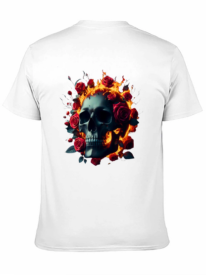 Skull Roses Flames T-Shirt - Dark Gothic Tee