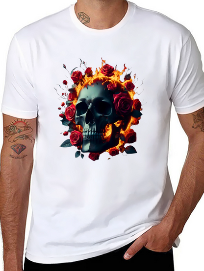 Skull Roses Flames T-Shirt - Dark Gothic Tee