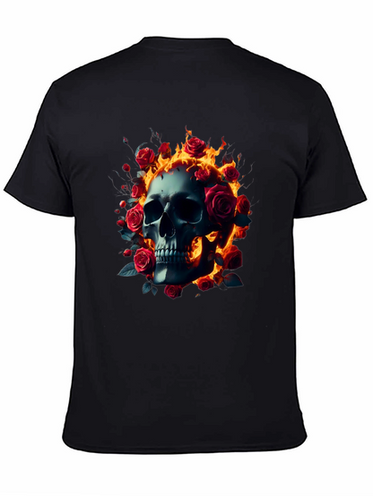 Skull Roses Flames T-Shirt - Dark Gothic Tee