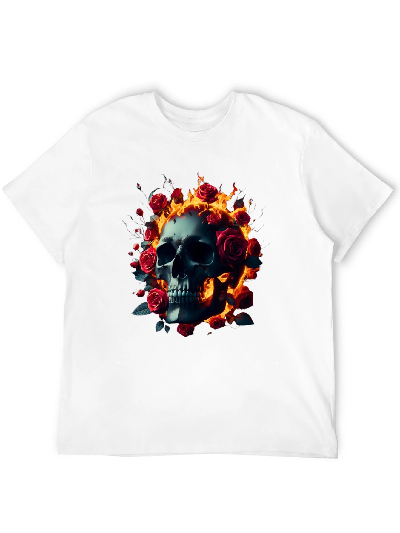 Skull Roses Flames T-Shirt - Dark Gothic Tee