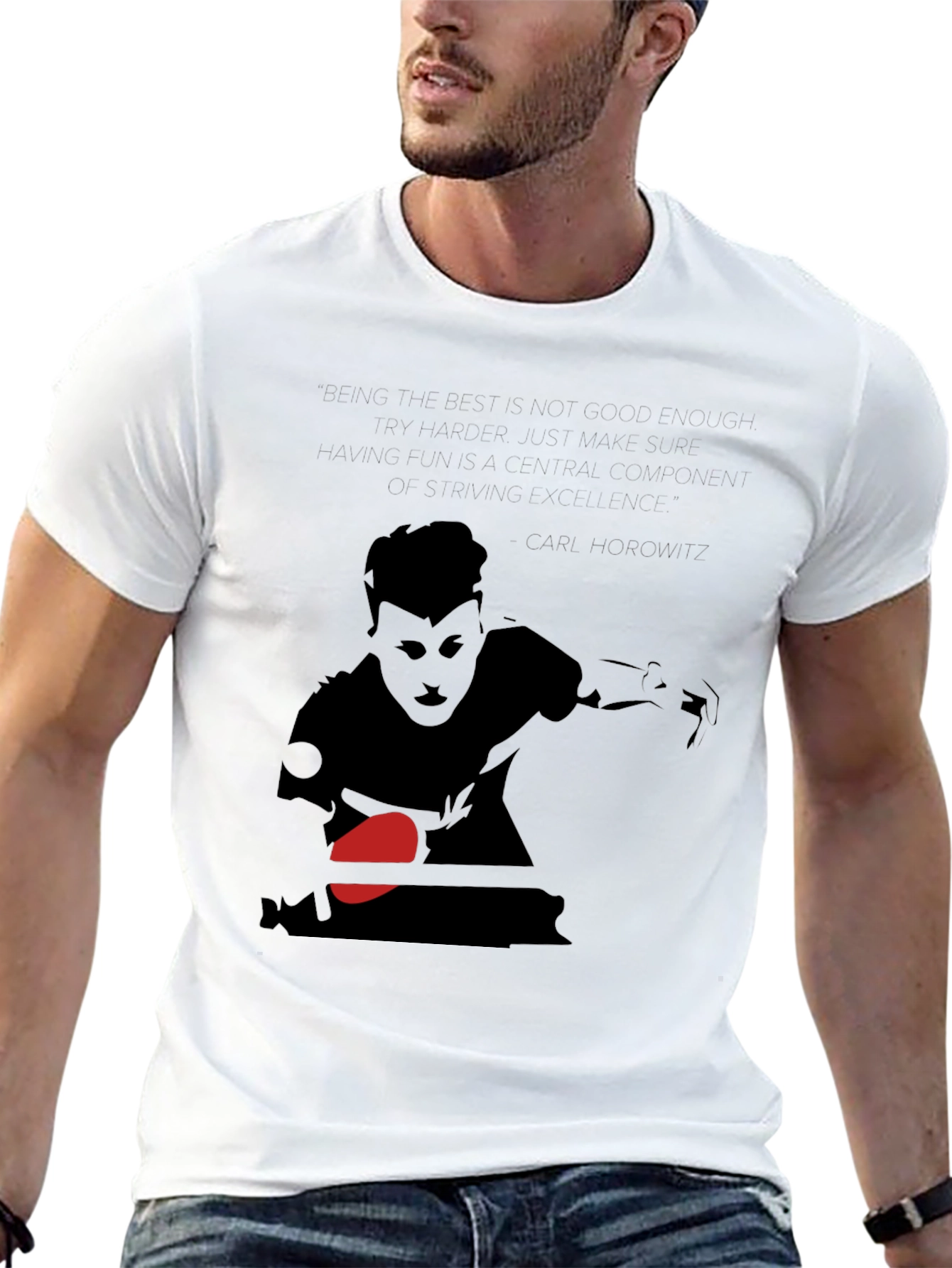 Table Tennis Player Graphic T-Shirt - Cool Black Tee