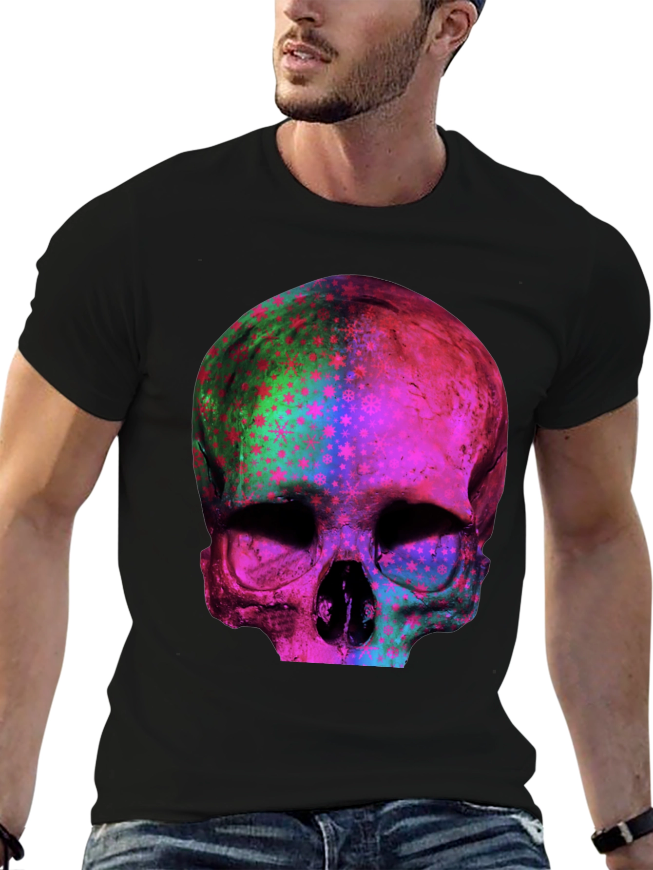 Psychedelic Skull Graphic Print Tee