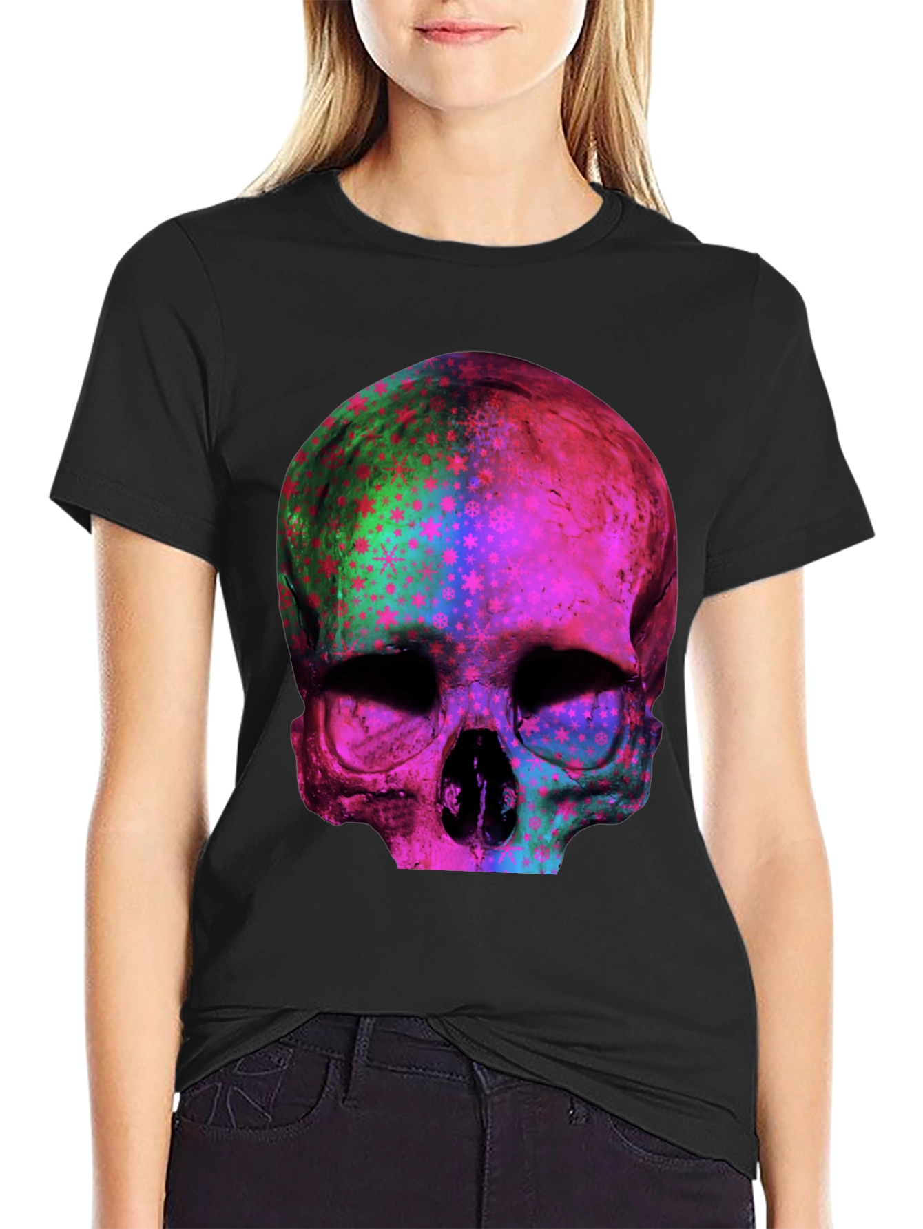 Psychedelic Skull Graphic Print Tee