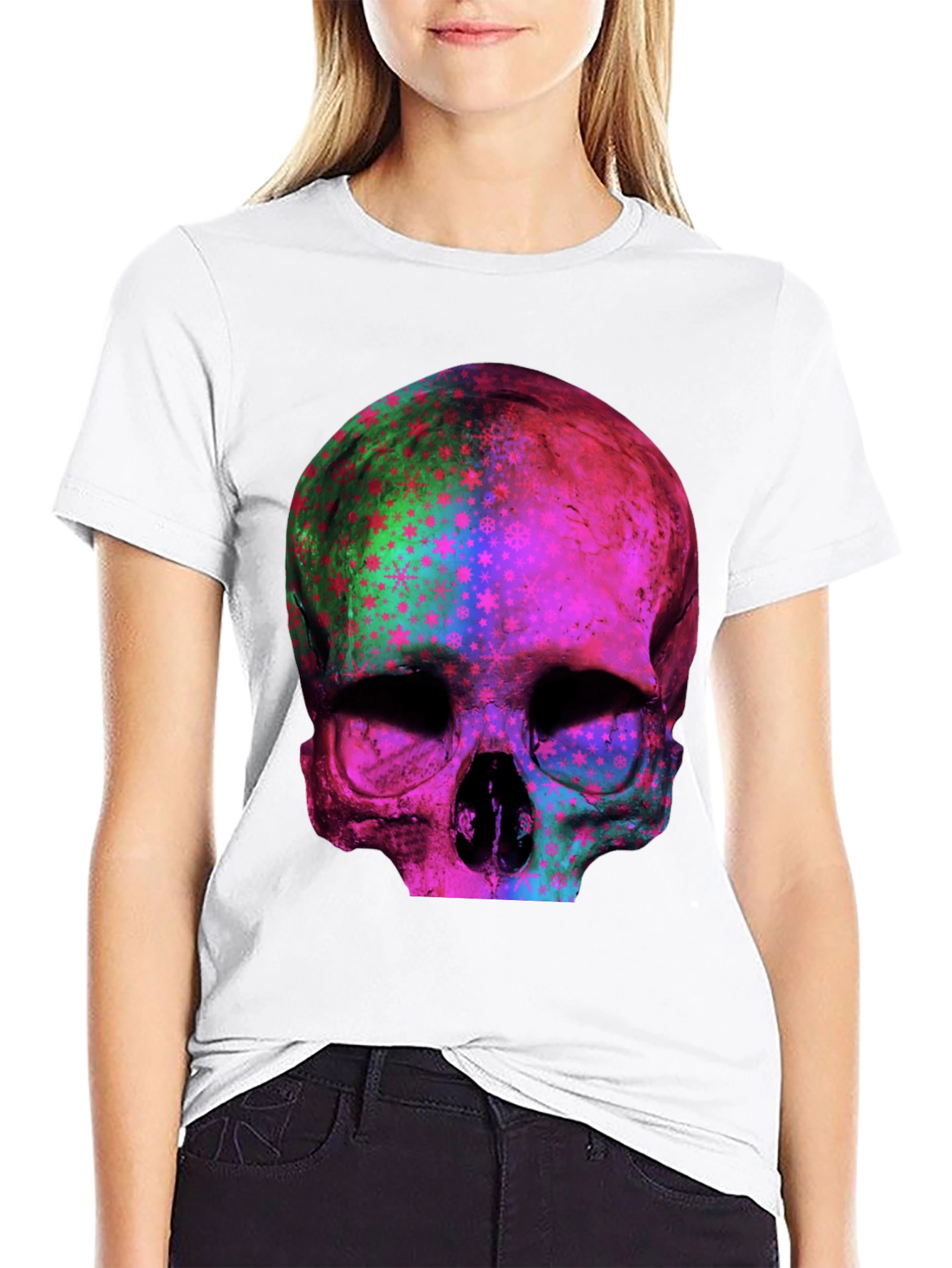 Psychedelic Skull Graphic Print Tee