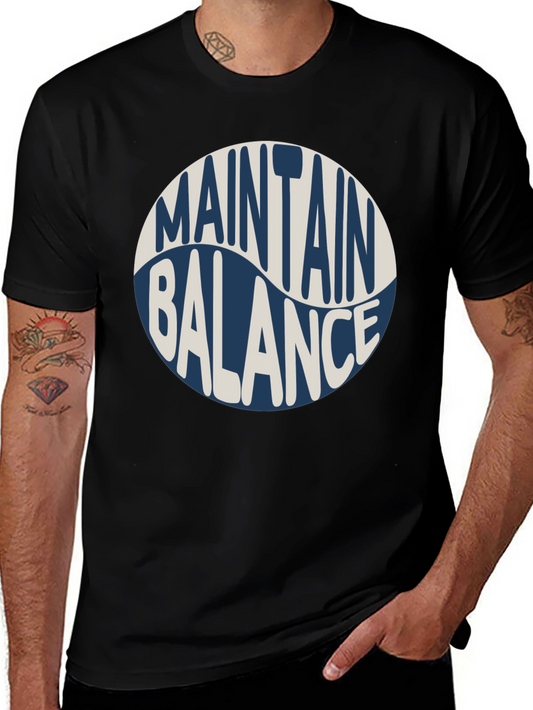 Maintain Balance Graphic Tee - Black Crew Neck Cotton Shirt