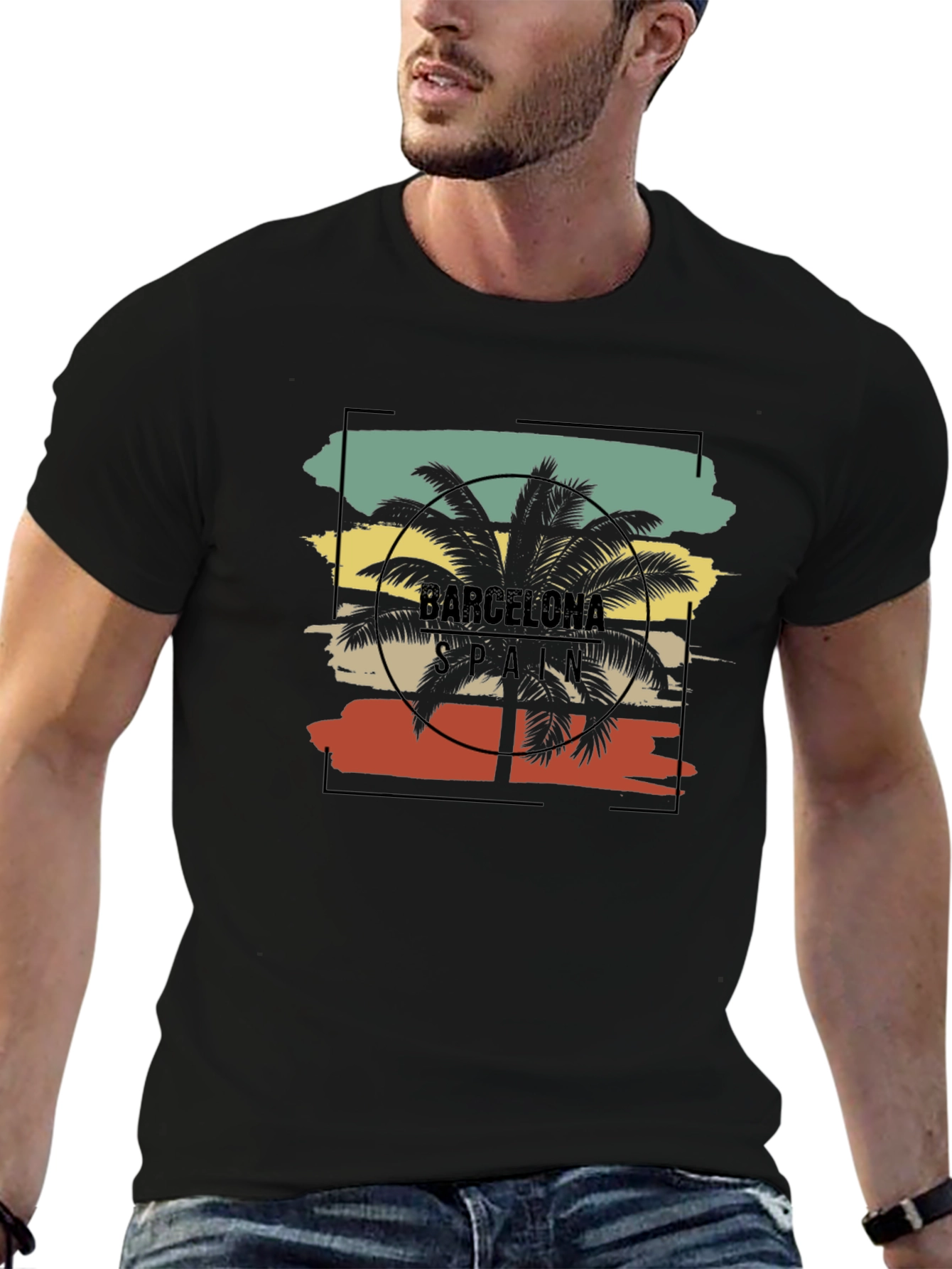Barcelona Spain Palm Tree Graphic T-Shirt