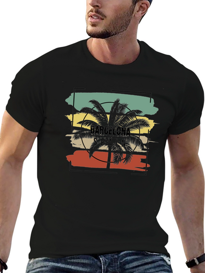 Barcelona Spain Palm Tree Graphic T-Shirt