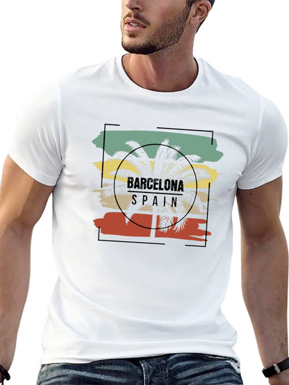 Barcelona Spain Palm Tree Graphic T-Shirt