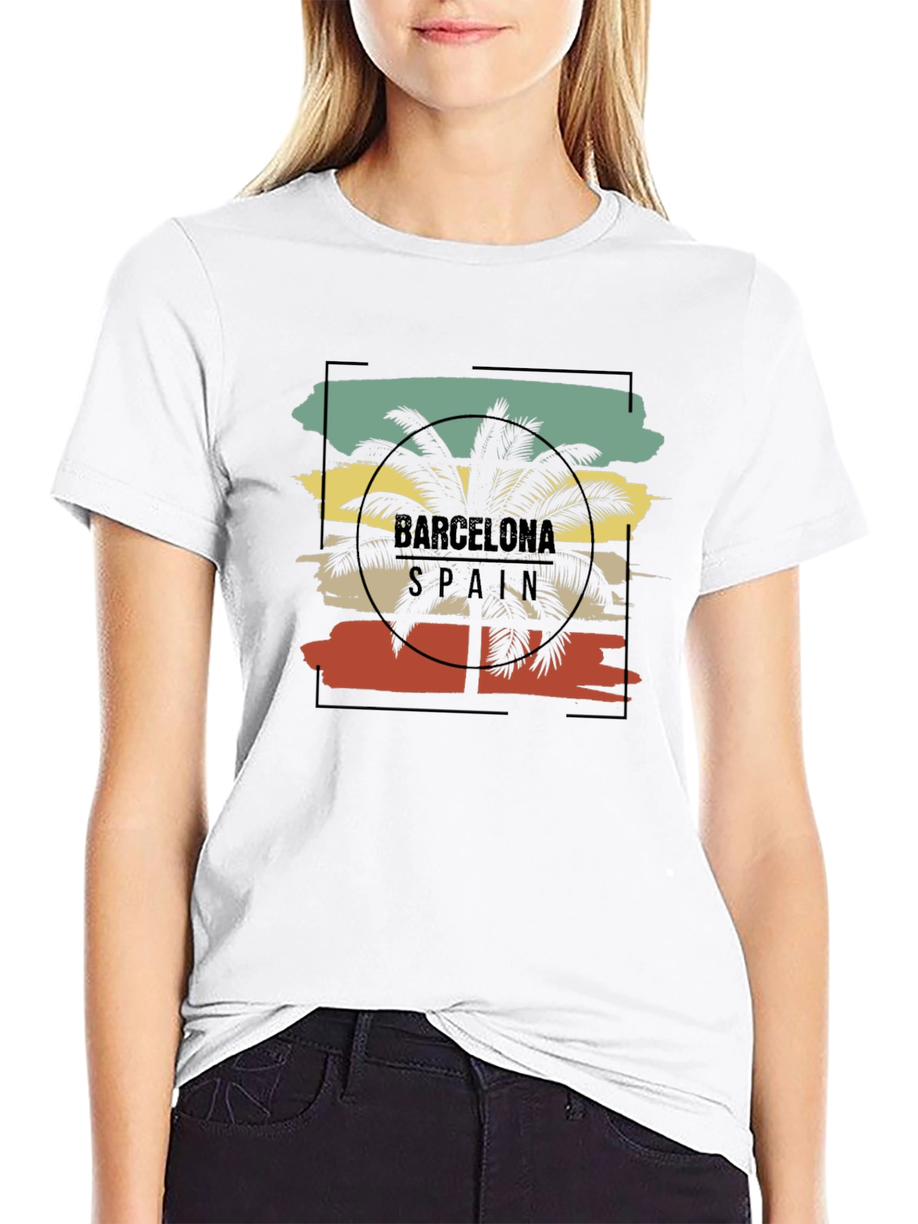 Barcelona Spain Palm Tree Graphic T-Shirt