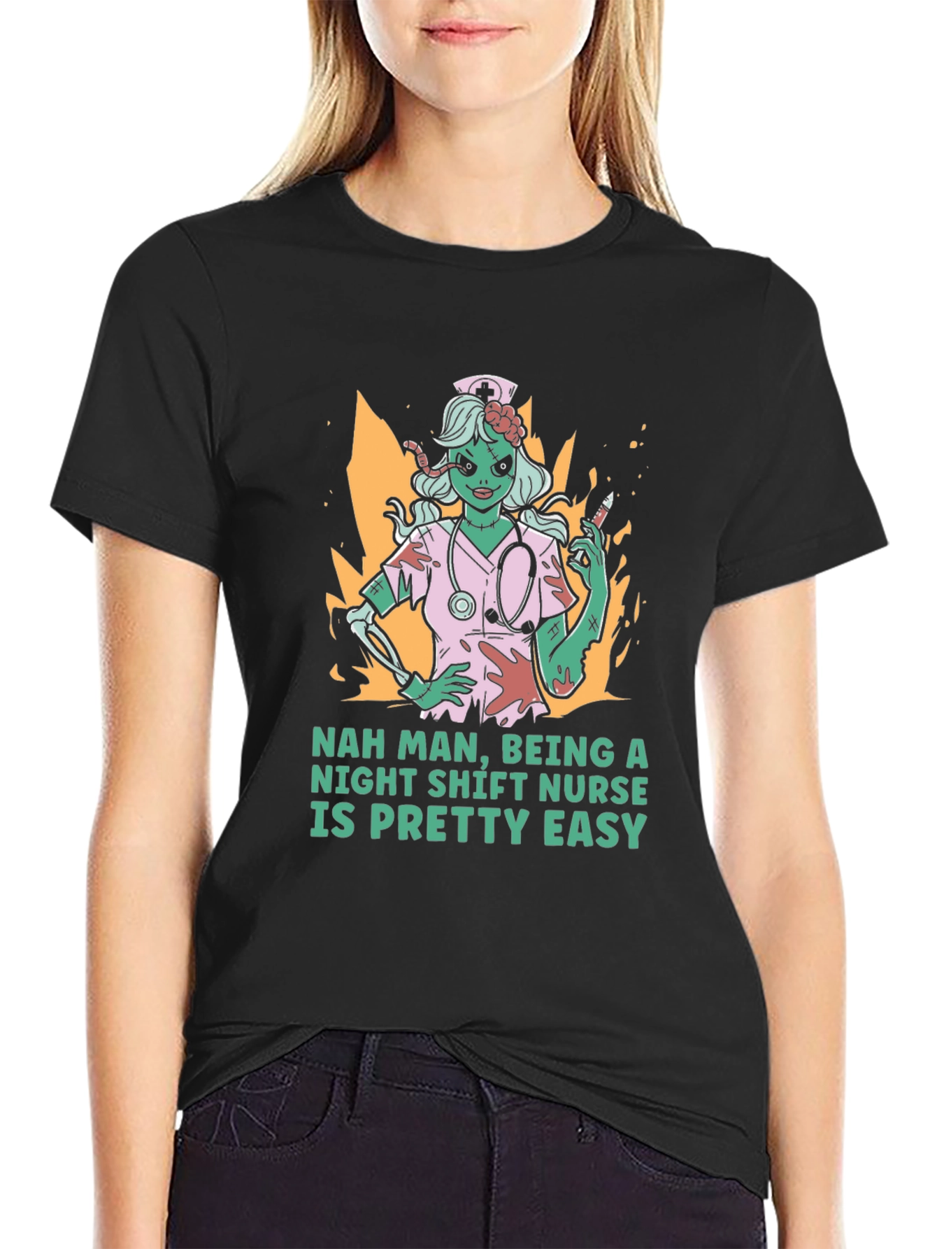 Night Shift Nurse Zombie Graphic T-Shirt