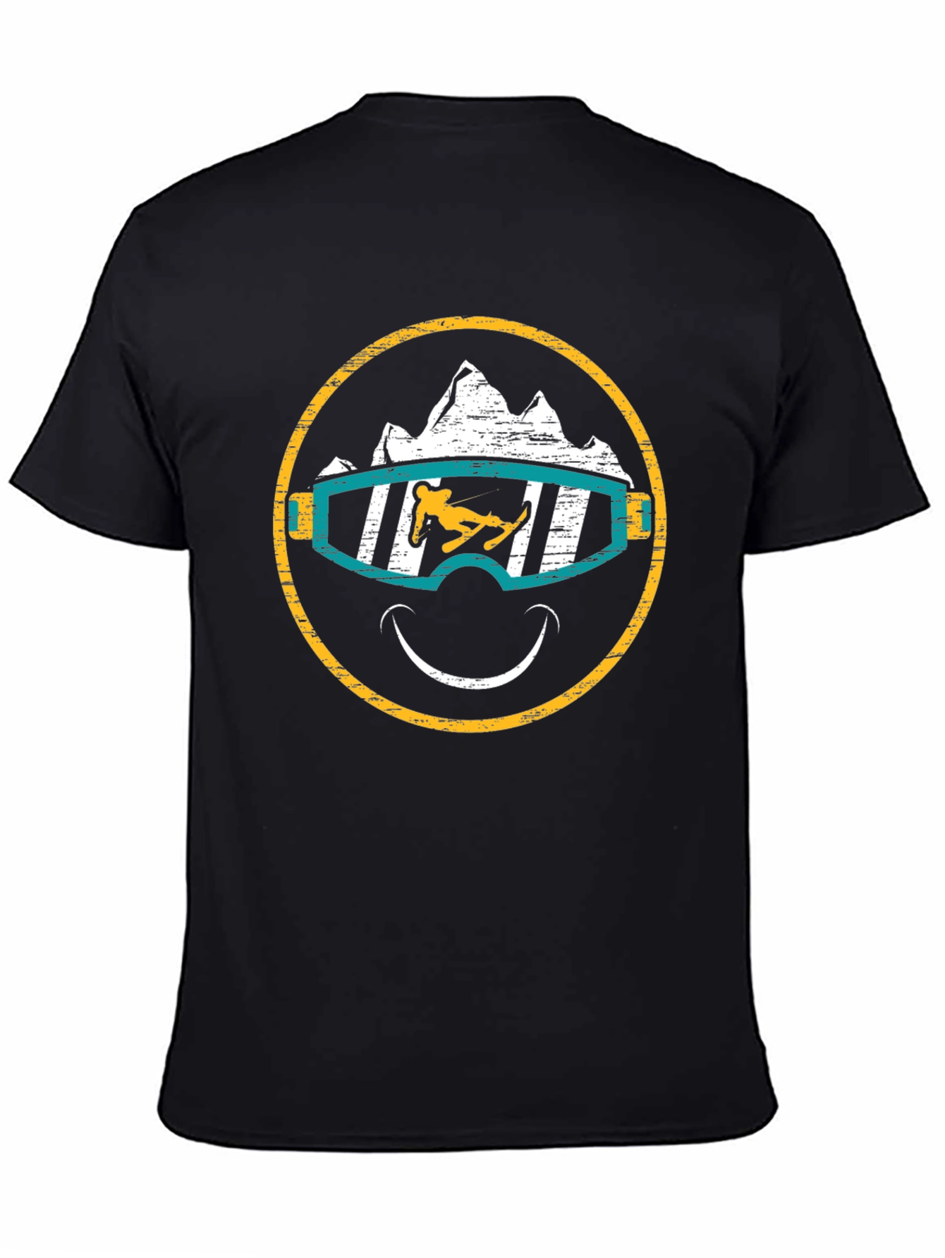 Skiing Smiley Face T-Shirt - Black Graphic Tee