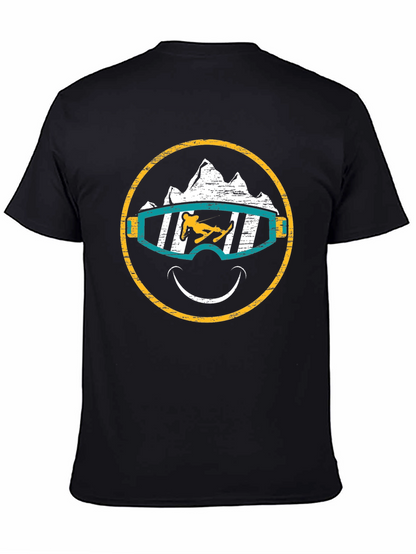 Skiing Smiley Face T-Shirt - Black Graphic Tee