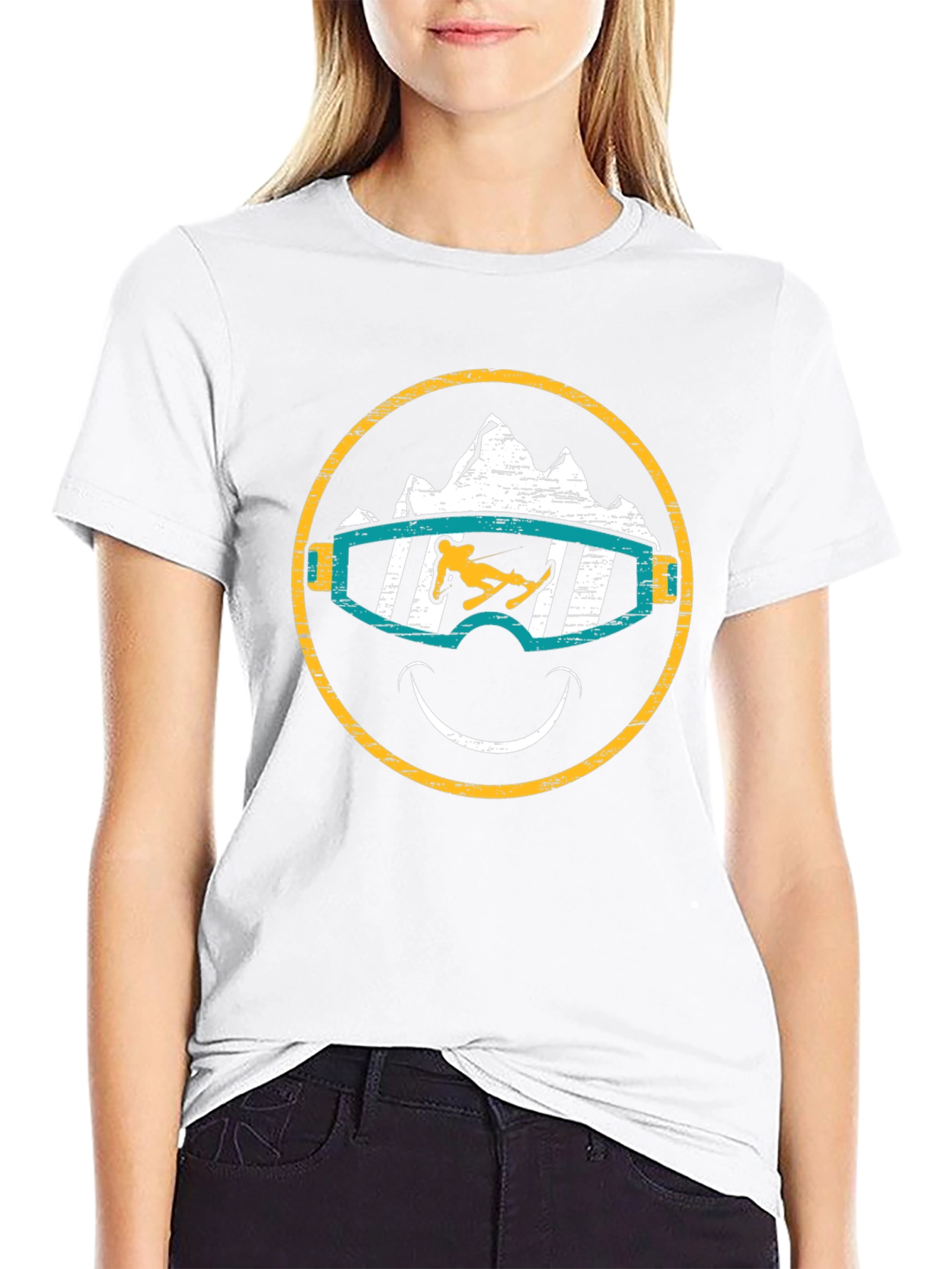 Skiing Smiley Face T-Shirt - Black Graphic Tee