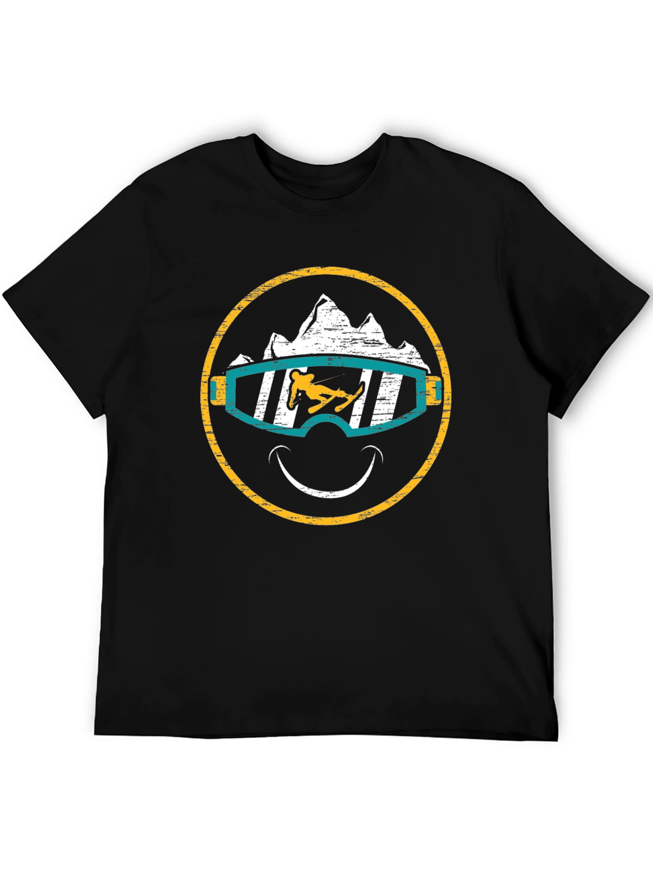 Skiing Smiley Face T-Shirt - Black Graphic Tee