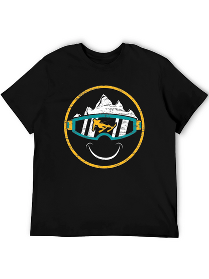 Skiing Smiley Face T-Shirt - Black Graphic Tee