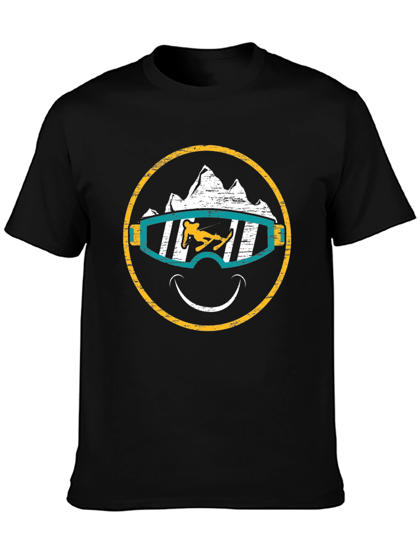 Skiing Smiley Face T-Shirt - Black Graphic Tee