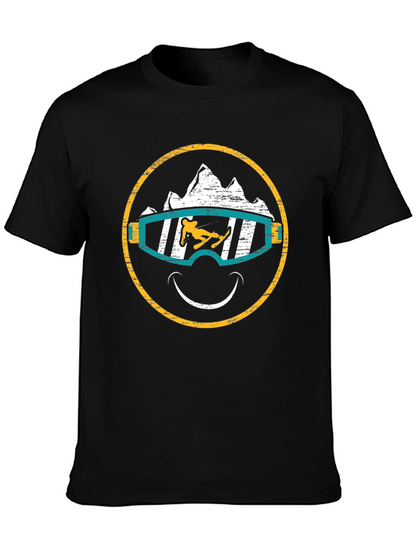 Skiing Smiley Face T-Shirt - Black Graphic Tee
