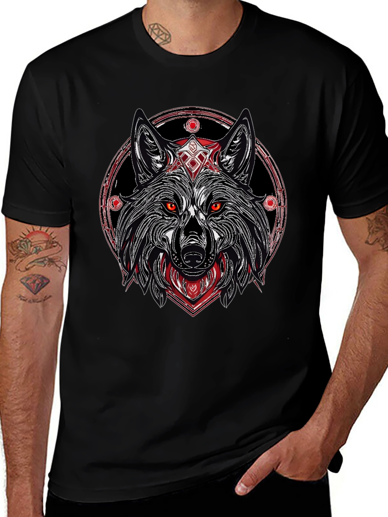 Wolf Graphic Tee - Black Stylish Print