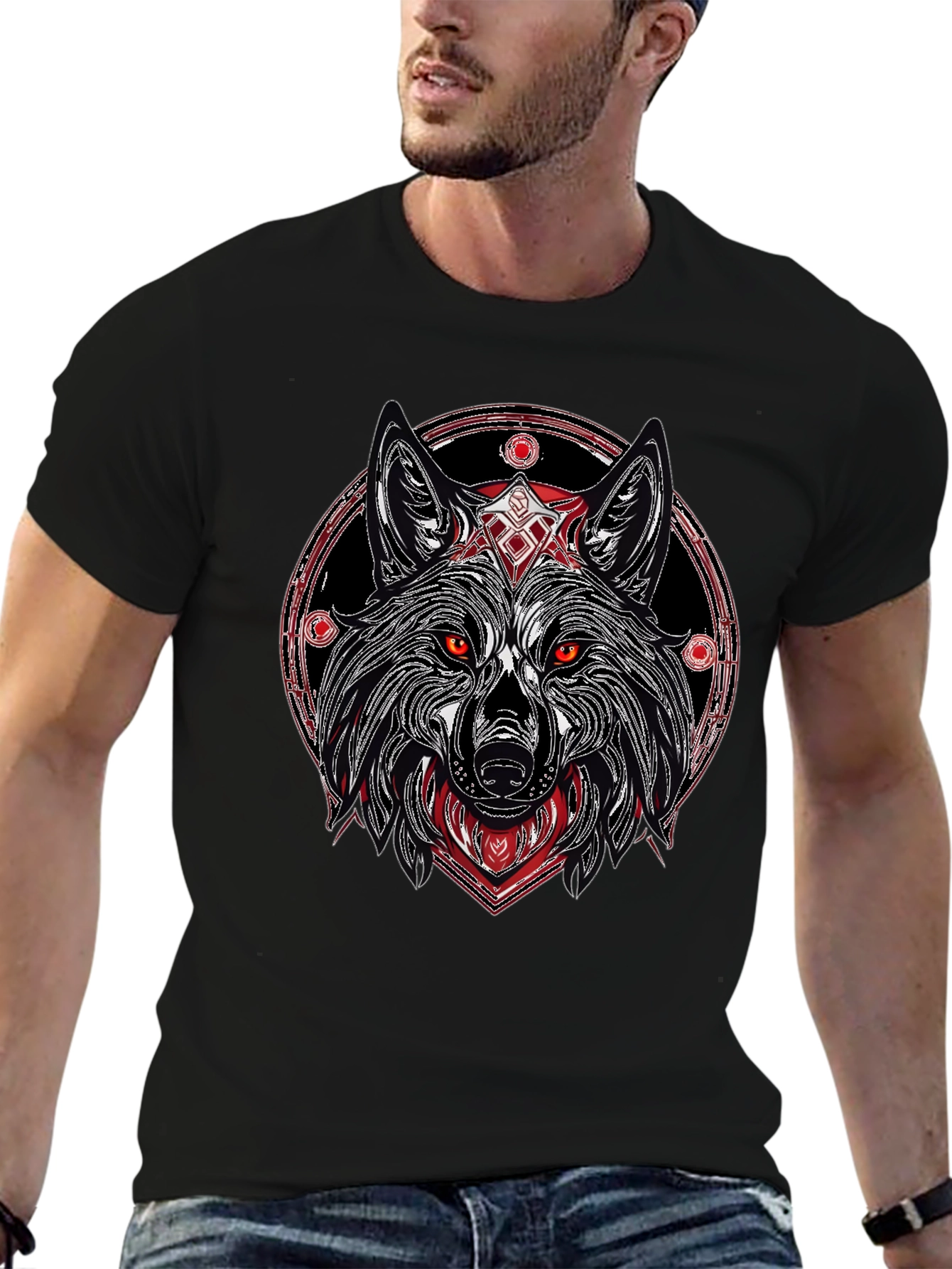 Wolf Graphic Tee - Black Stylish Print