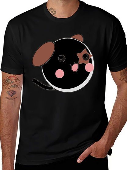 Cute Cartoon Dog Graphic Black T-Shirt