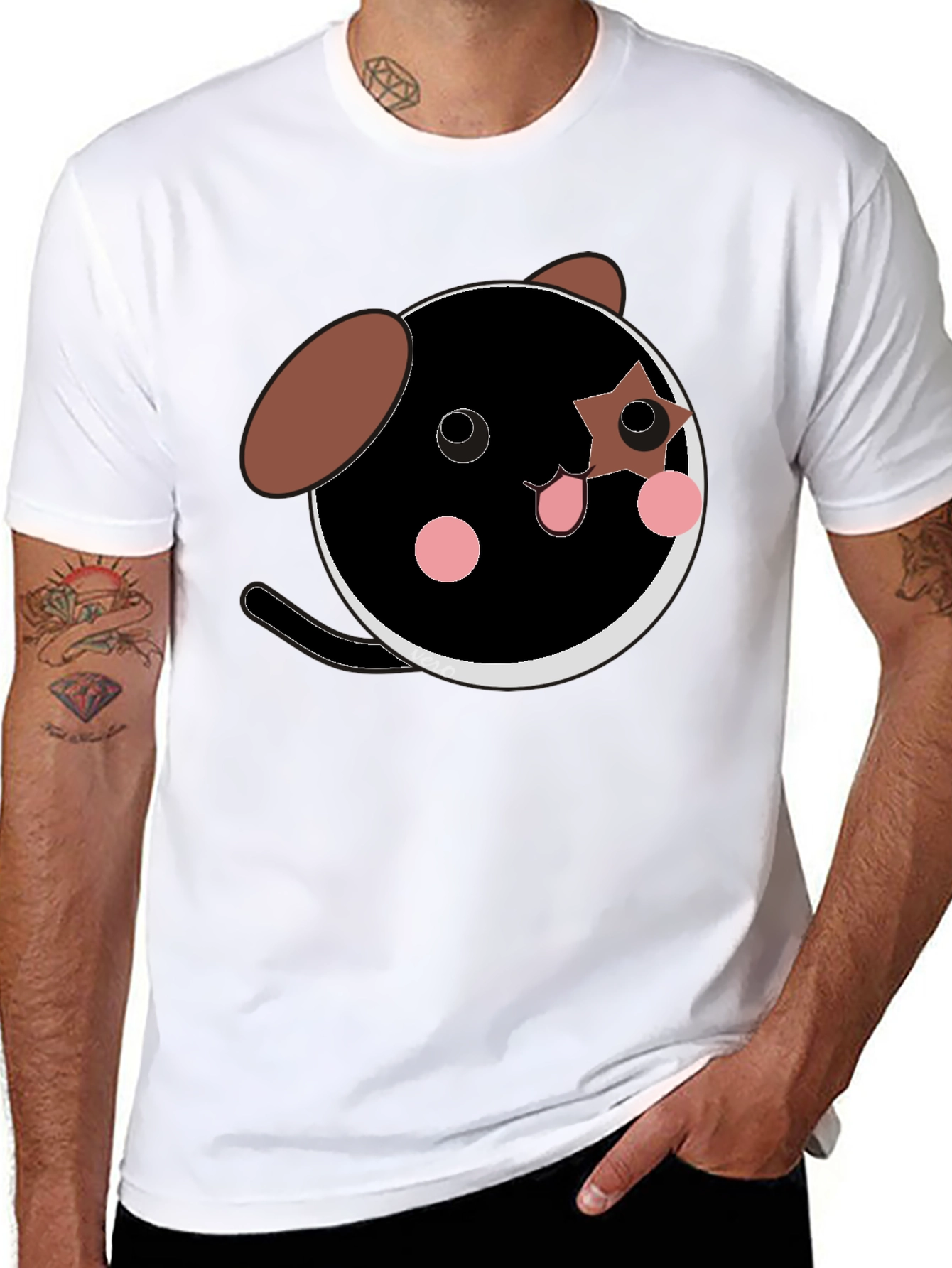 Cute Cartoon Dog Graphic Black T-Shirt
