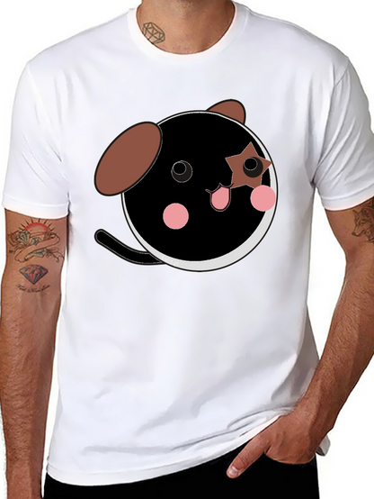 Cute Cartoon Dog Graphic Black T-Shirt