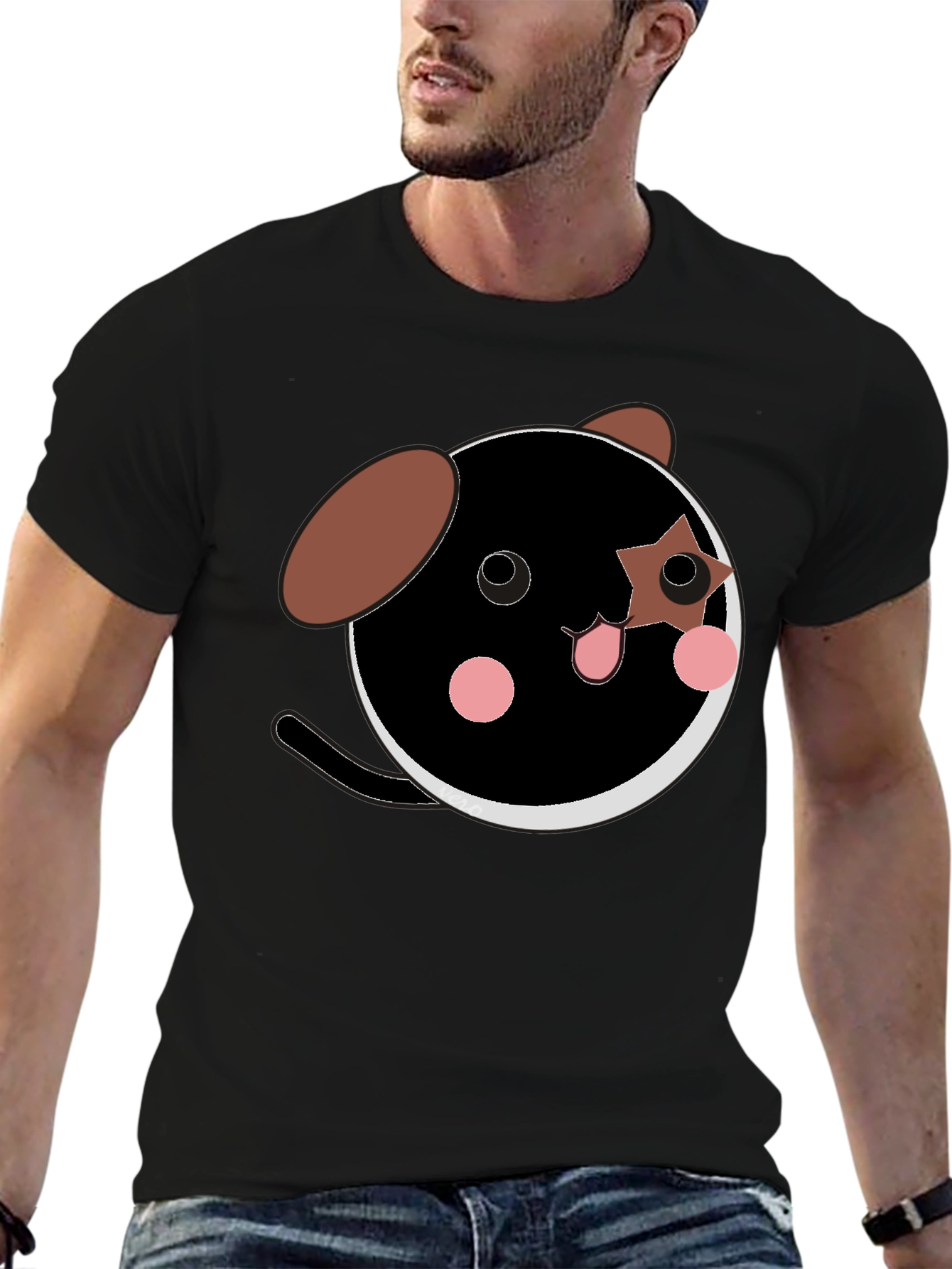 Cute Cartoon Dog Graphic Black T-Shirt