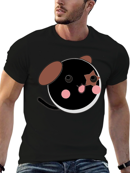 Cute Cartoon Dog Graphic Black T-Shirt