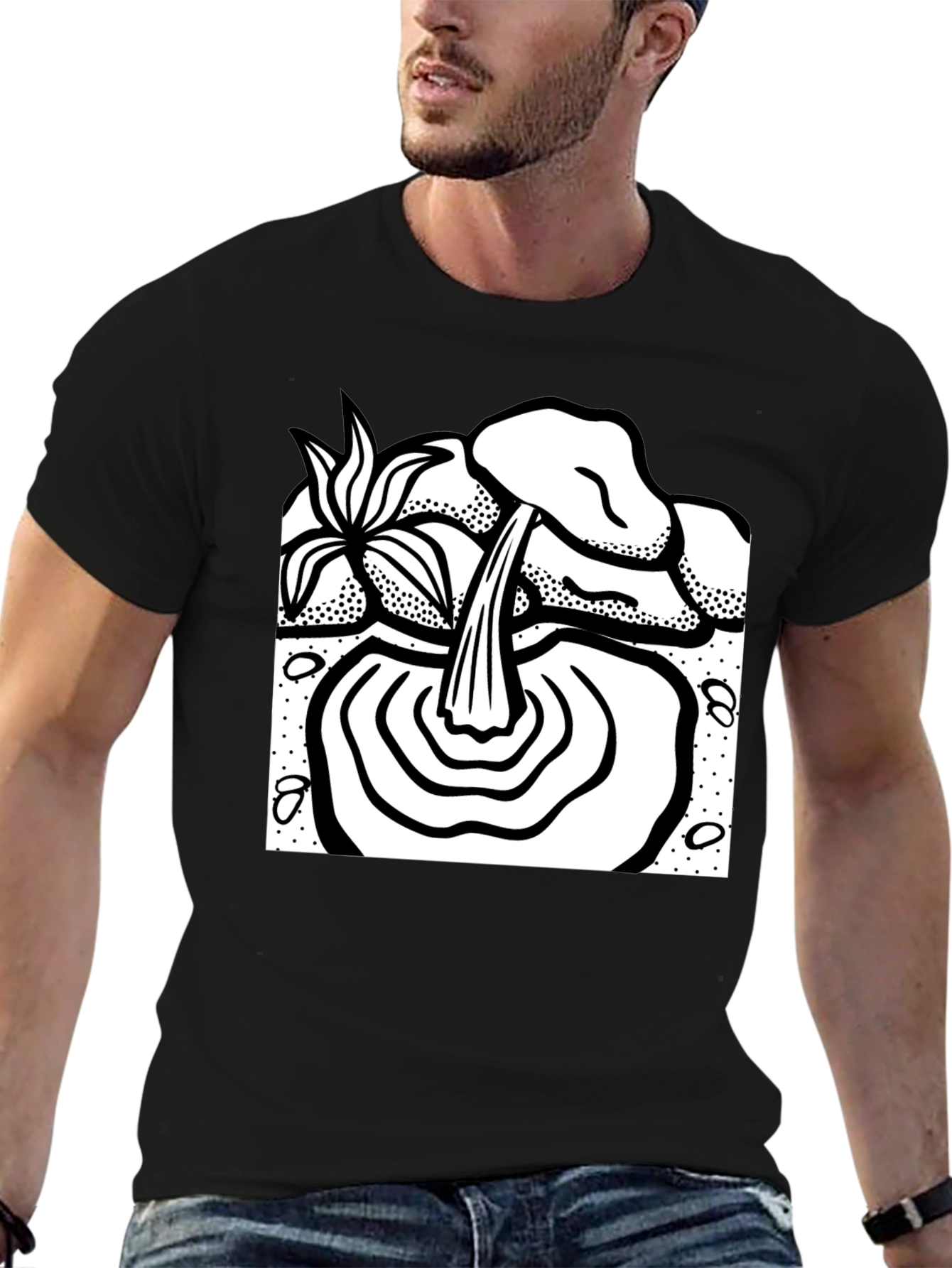 Black T-Shirt with Waterfall Graphic