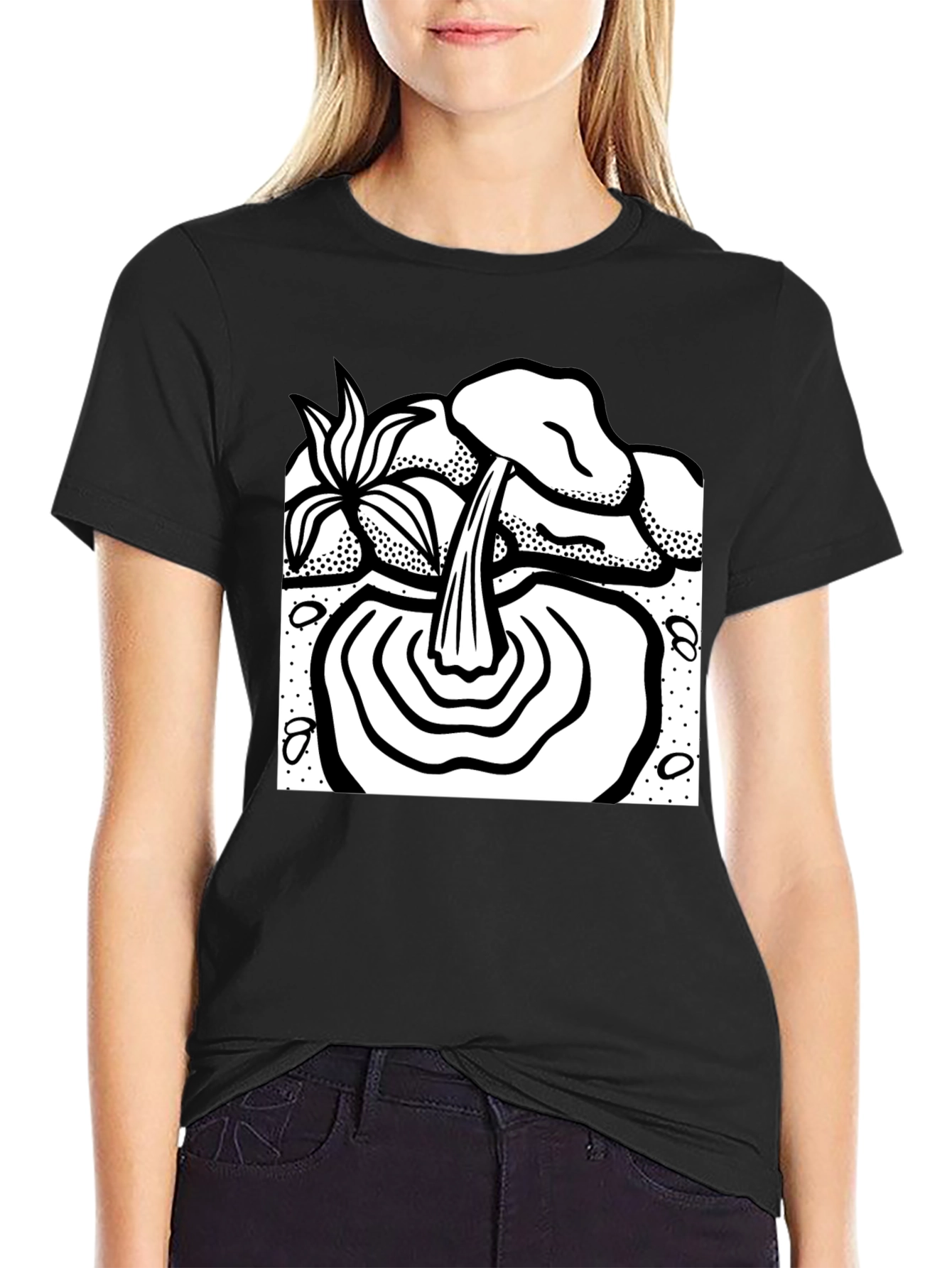 Black T-Shirt with Waterfall Graphic