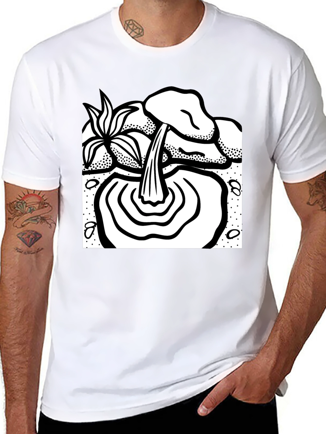 Black T-Shirt with Waterfall Graphic