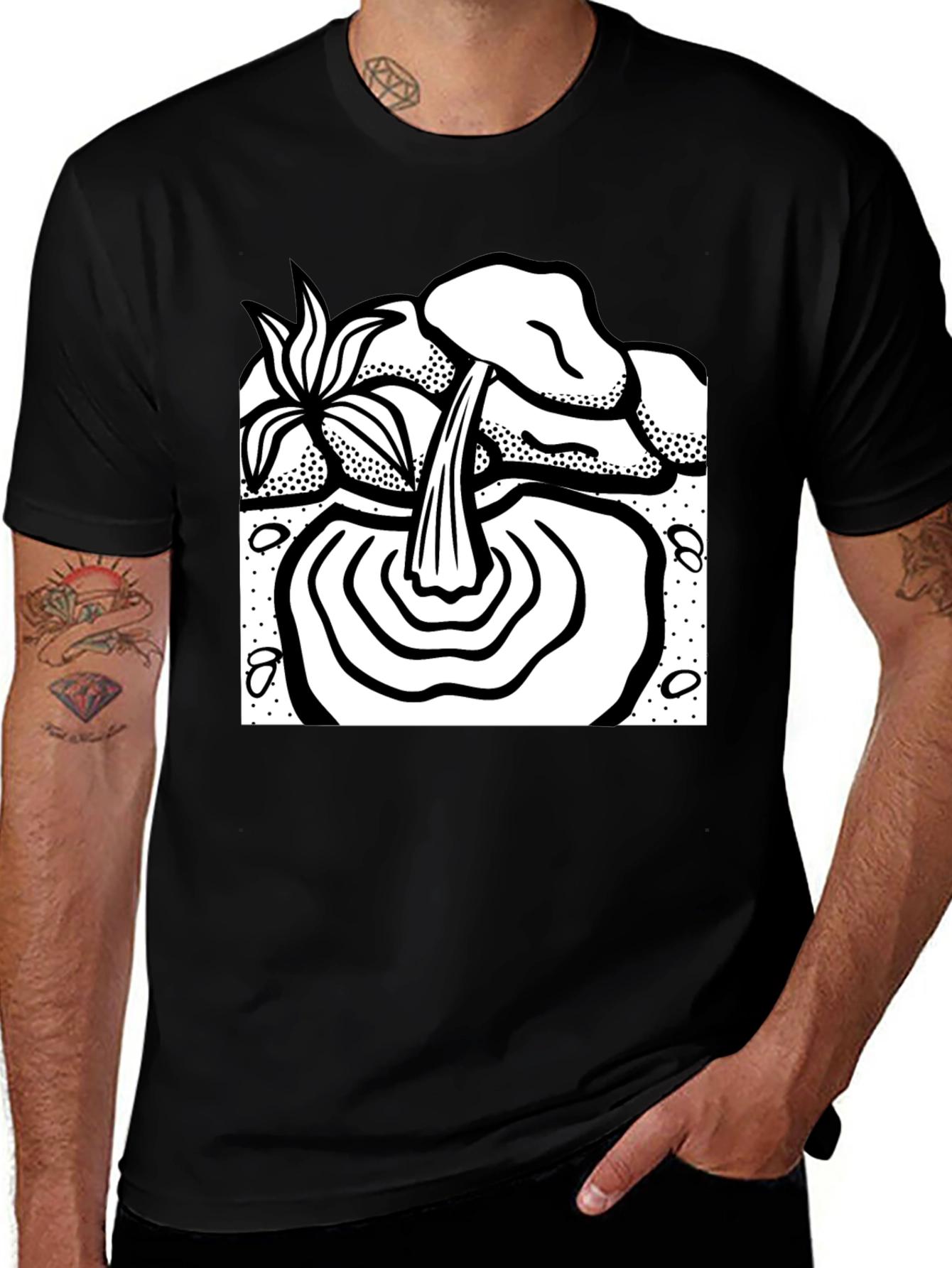Black T-Shirt with Waterfall Graphic
