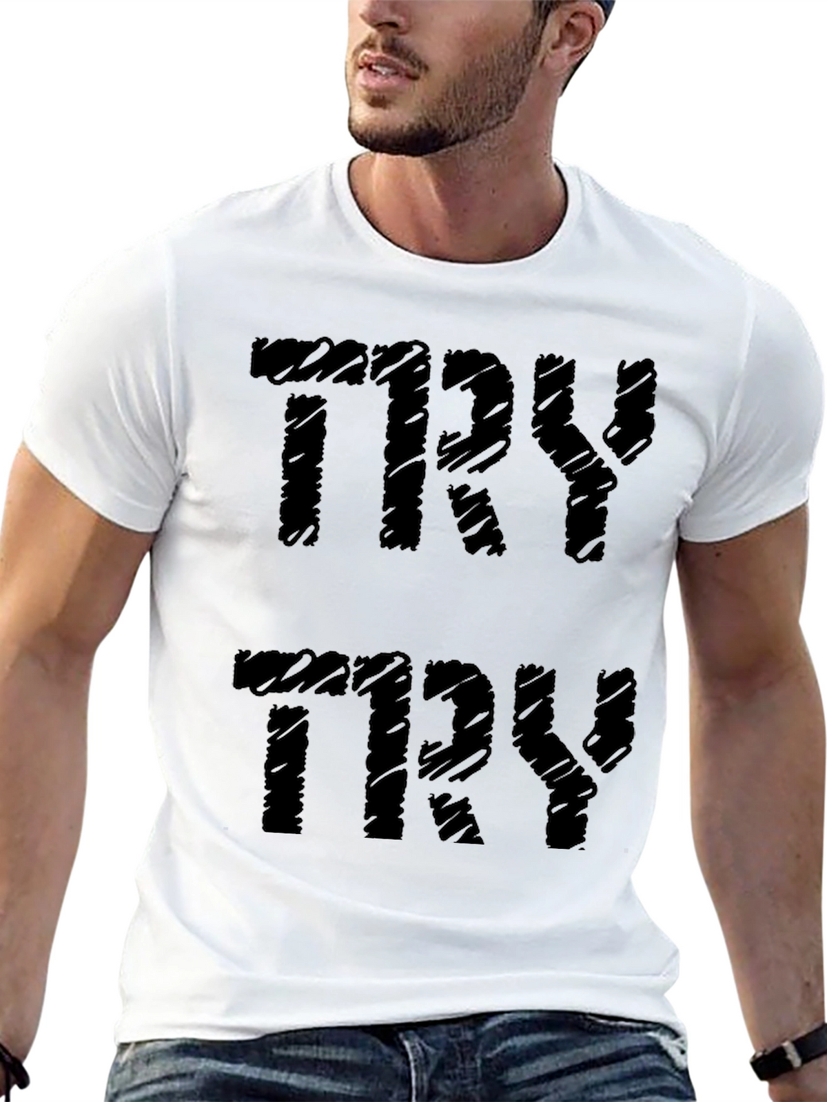 TRY Graphic Print Black Cotton Tee