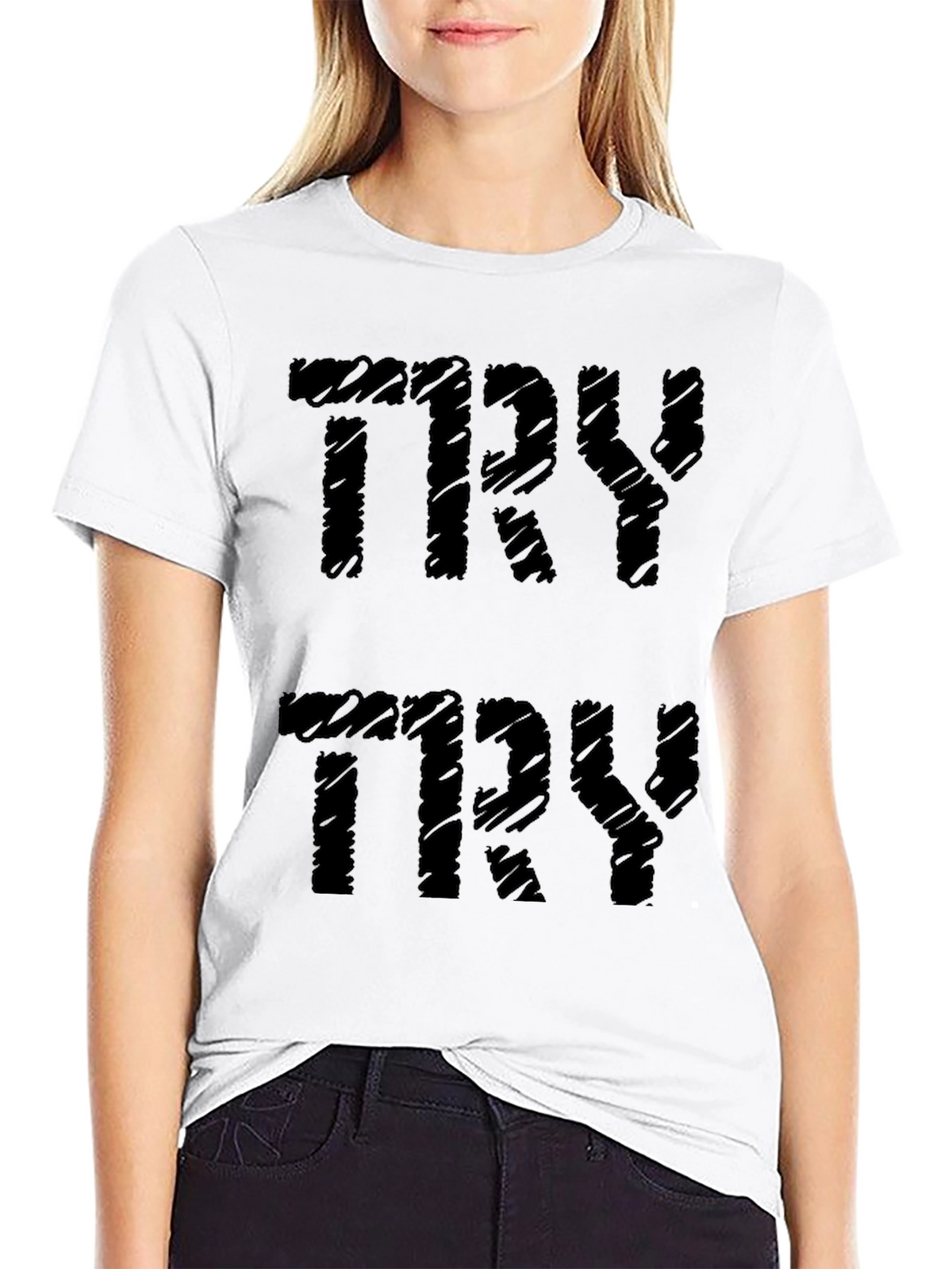 TRY Graphic Print Black Cotton Tee