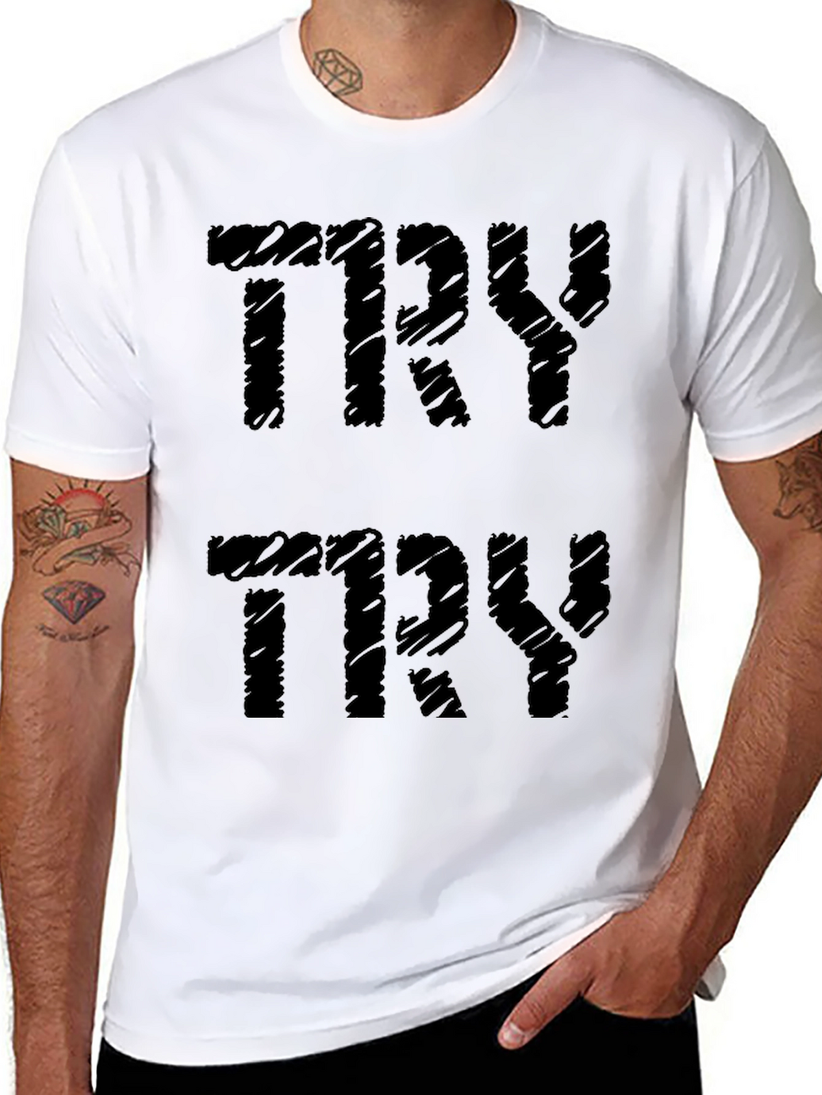 TRY Graphic Print Black Cotton Tee