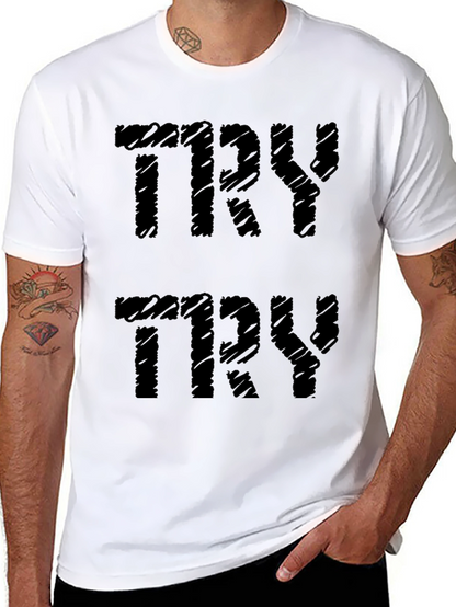 TRY Graphic Print Black Cotton Tee
