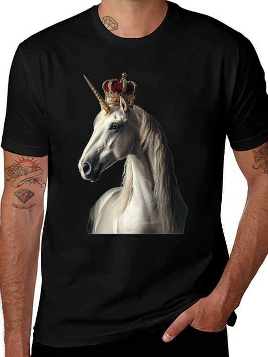 Unicorn Crown Graphic Tee - Black Cotton Shirt