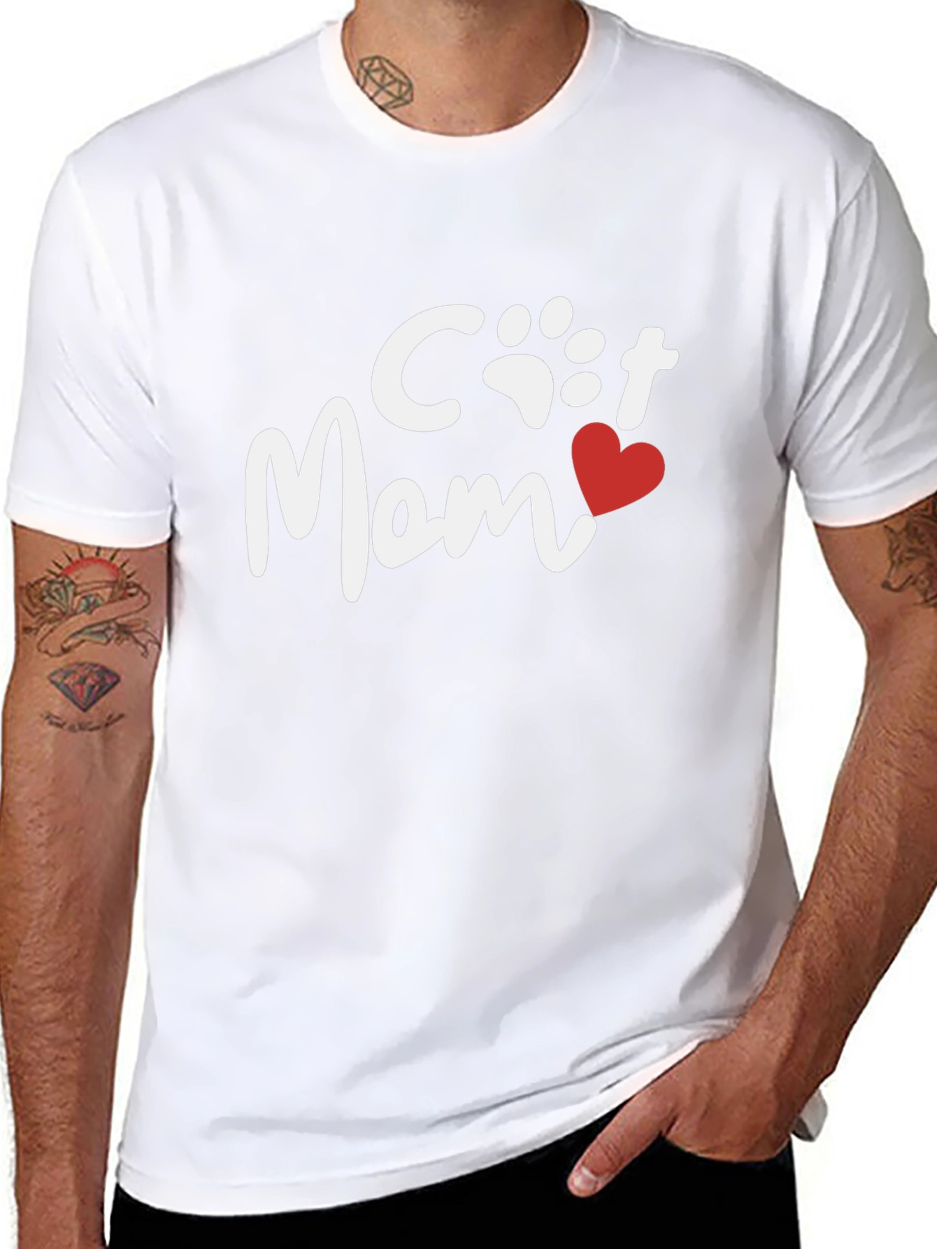 Cat Mom Tee - Heart Paw Print Graphic Shirt