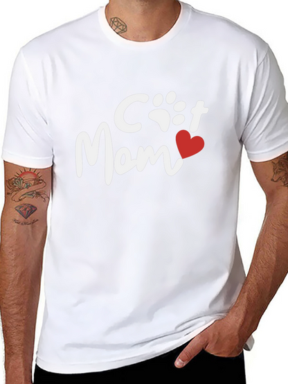 Cat Mom Tee - Heart Paw Print Graphic Shirt