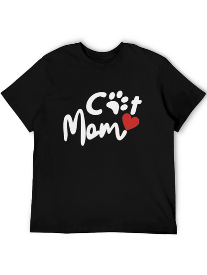 Cat Mom Tee - Heart Paw Print Graphic Shirt