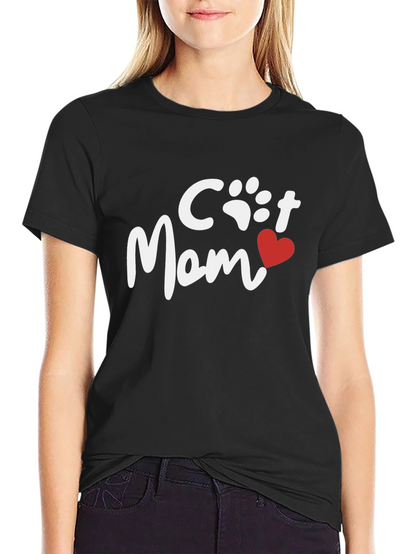 Cat Mom Tee - Heart Paw Print Graphic Shirt