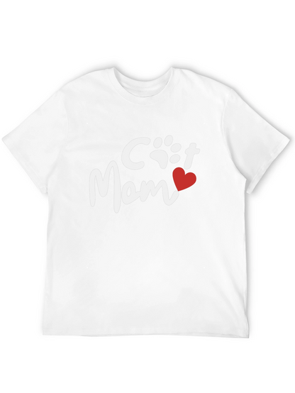Cat Mom Tee - Heart Paw Print Graphic Shirt
