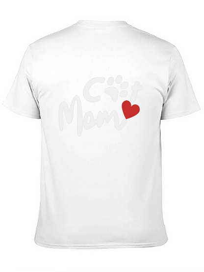 Cat Mom Tee - Heart Paw Print Graphic Shirt