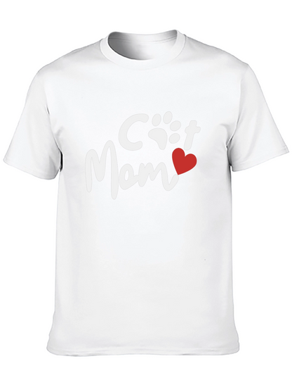 Cat Mom Tee - Heart Paw Print Graphic Shirt